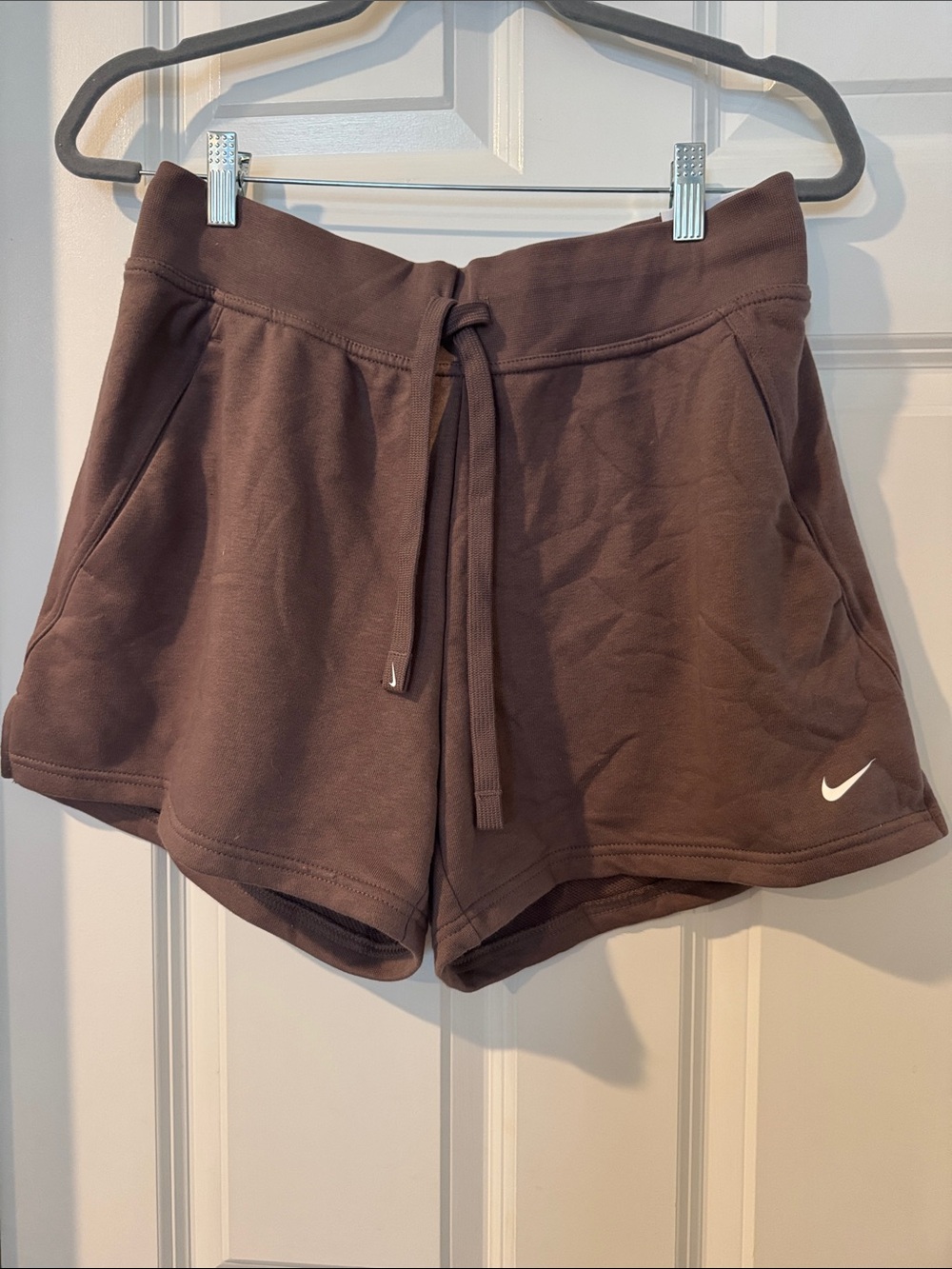 Nike Women's Brown Drawstring Sweat-Shorts with Swoosh
